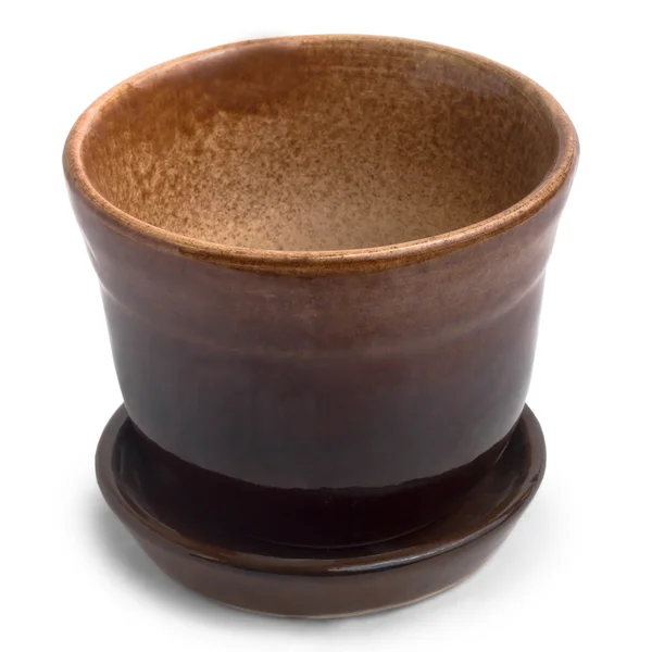Brun keramiska potten cup isolerad på vit bakgrund — Stockfoto