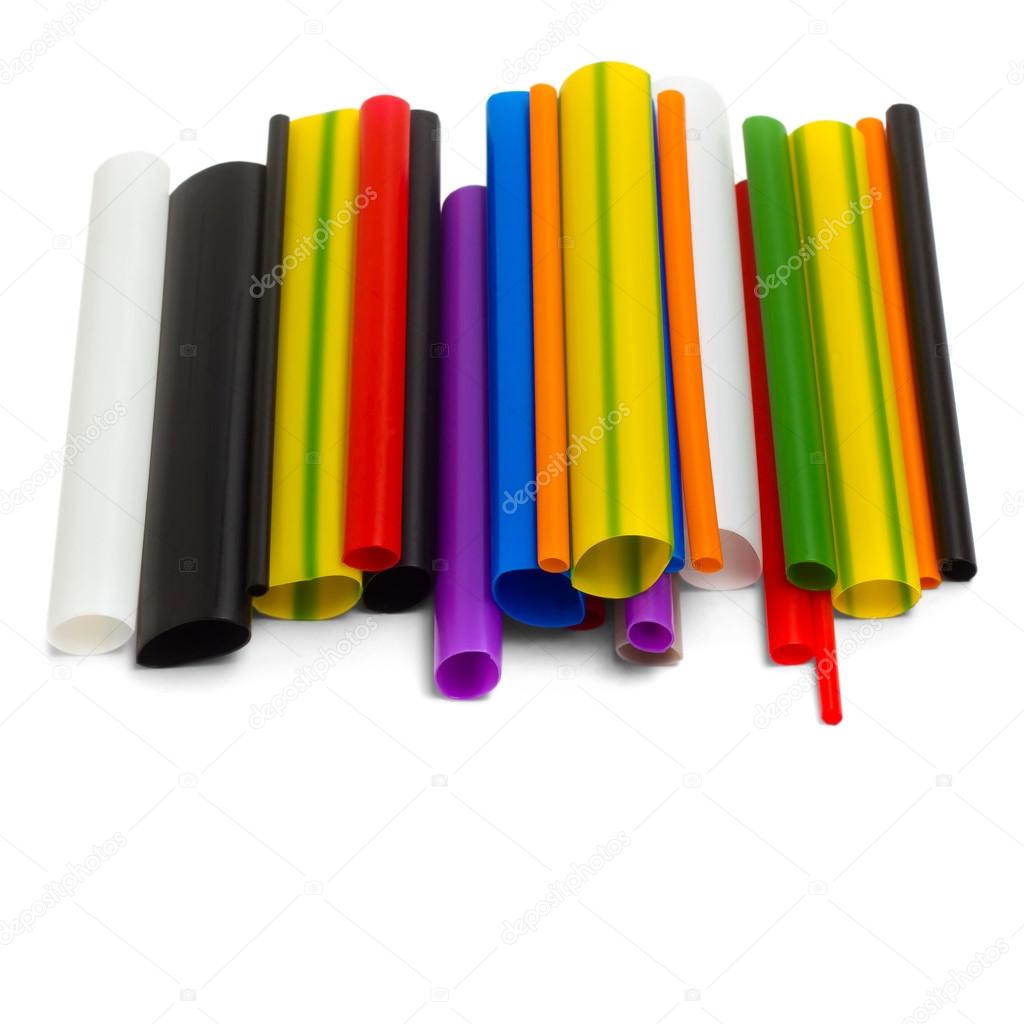 bright colored plastic tubes isolated on white background