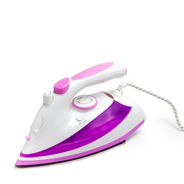 electric purple steam iron isolated on white background clipart