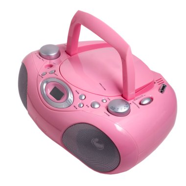 mp3 pembe stereo cd radyo kaset kaydedici üzerinde beyaz b izole