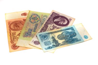 eski kağıt para Rusya beri SSCB beyaz zemin üzerine izole.