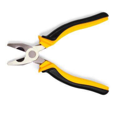 Beyaz arka plan üzerinde izole sarı pense açın