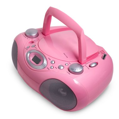 pembe mp3 stereo cd radyo kaset kaydedici üzerinde beyaz b izole