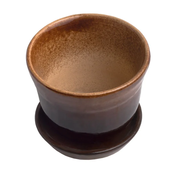 Cup pot brown ceramic isolated (clipping path) — Stock Photo, Image