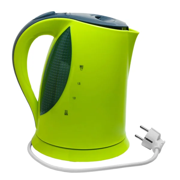 绿茶叶电水壶孤立与剪辑在白色背景上 — 图库照片