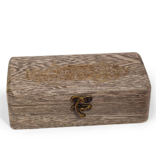 Серый антикварный деревянный коричневый гроб коробка изолированы на белой backgrou — стоковое фото
