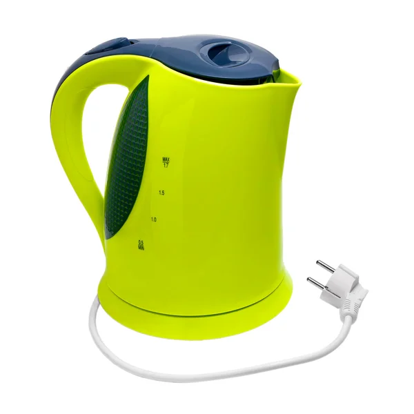 Zielony czajnik elektryczny na białym tle na białym tle z przycinania — Zdjęcie stockowe