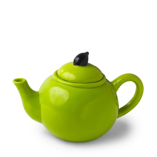 Grüne Teekanne isoliert auf weiß — Stockfoto