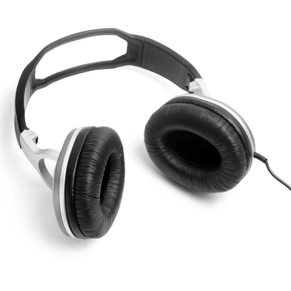 Fones de ouvido preto isolado no fundo branco — Fotografia de Stock