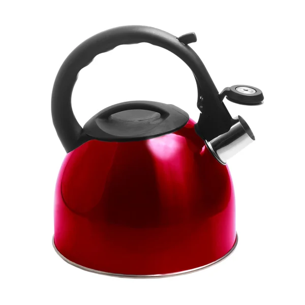 Izole kırpma yolu ile beyaz arka plan üzerinde kırmızı çaydanlık — Stok fotoğraf