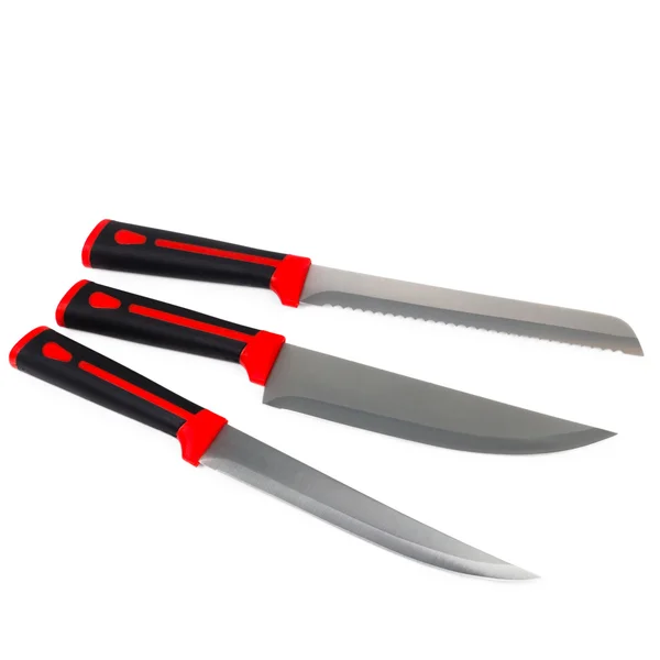 Beyaz arka plan üzerinde izole bıçak kırmızı mutfak — Stok fotoğraf