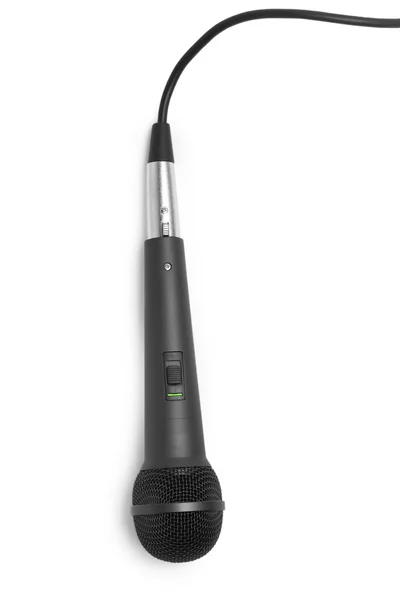 Mikrofon schwarz mit Kabel isoliert auf weißem Hintergrund — Stockfoto