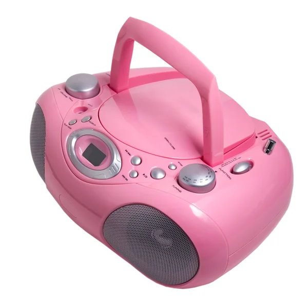 Mp3 pembe stereo cd radyo kaset kaydedici üzerinde beyaz b izole — Stok fotoğraf