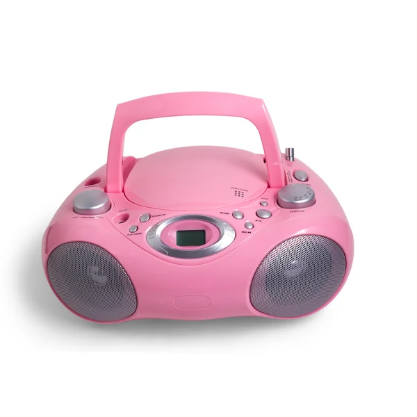 Grabadora de radio cd estéreo rosa mp3 aislado sobre un fondo blanco — Foto de Stock