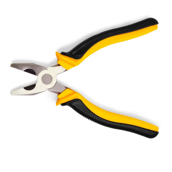 Open yellow pliers isolated on white background — Stock Photo, Image