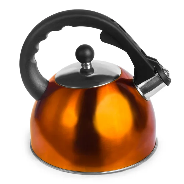 Orange iron yellow kettle kitchen isolated on white background — Stock Photo, Image