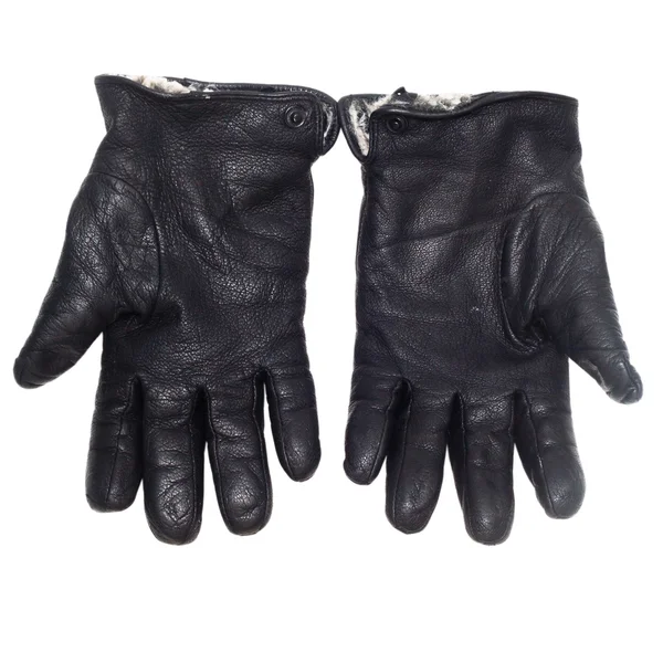 Paar zwart lederen handschoenen geïsoleerd op wit (uitknippad) — Stockfoto