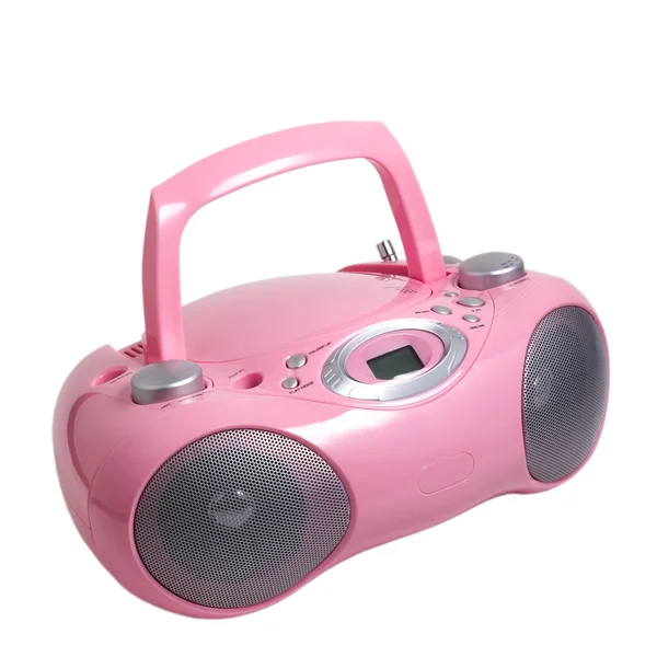 pembe stereo cd mp3 radyo kaset kaydedici üzerinde beyaz izole