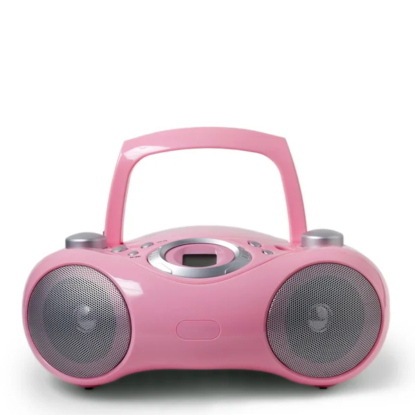 Pink stereo CD mp3 radio cassette recorder isolated — Stock Photo, Image