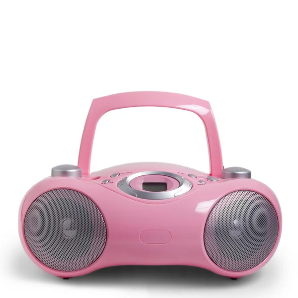 孤立的粉红色立体声 cd mp3 无线电录音机 — 图库照片