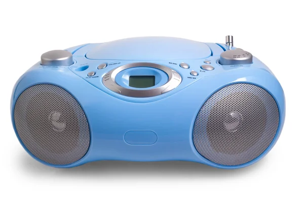 白で隔離される青いレコーダー ステレオ cd mp3 ラジオ — ストック写真