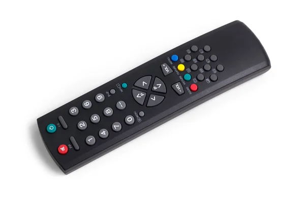 Remote control tv black on white background — Stock Photo, Image