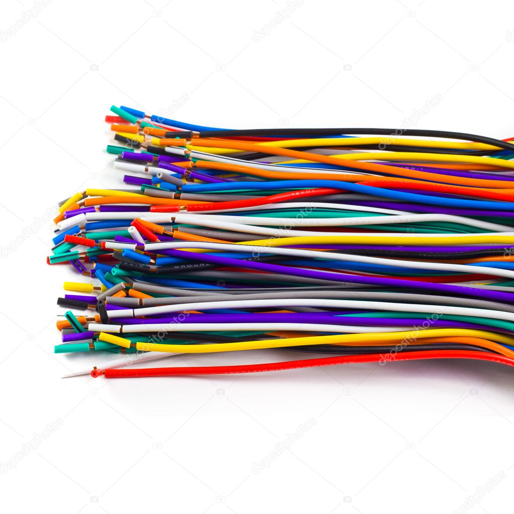 colored network wires isolated on white background