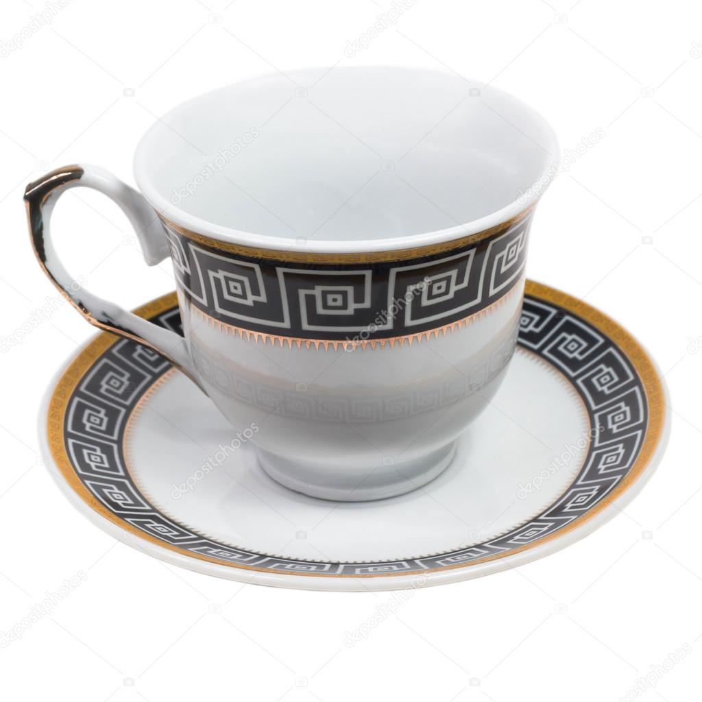 english cup saucer decorated with antique isolated (clipping pat