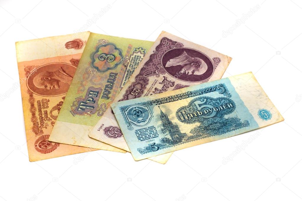 old paper money Russia since USSR isolated on white background