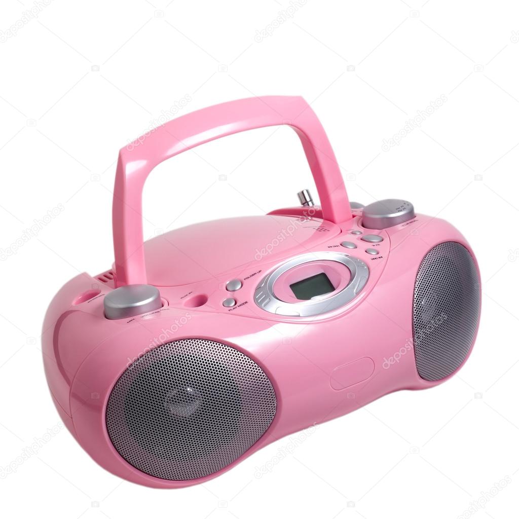 pink stereo cd mp3 radio cassette recorder is isolated on a whit