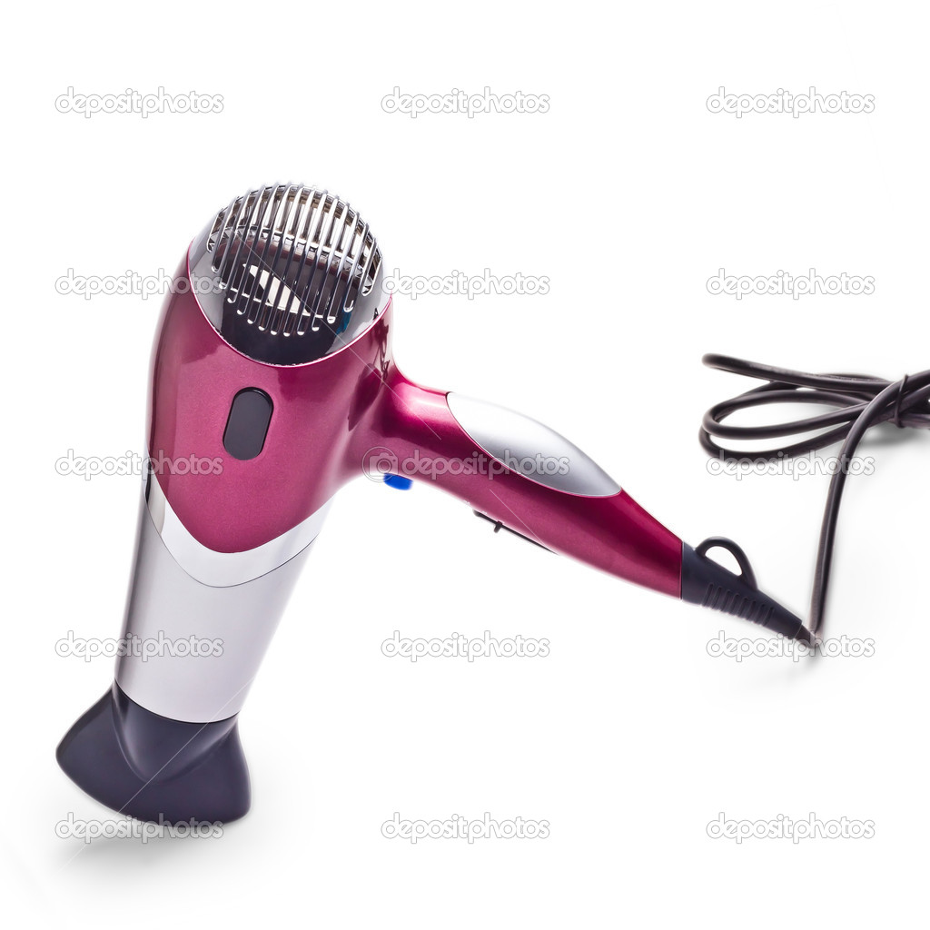 purple hair dryer is isolated on a white background