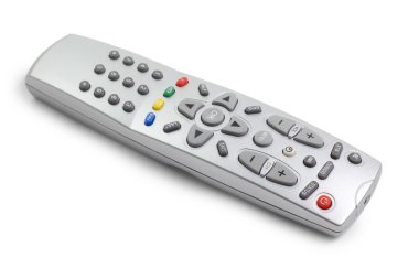 TV uzaktan kumandası beyaz arkaplanda izole edildi