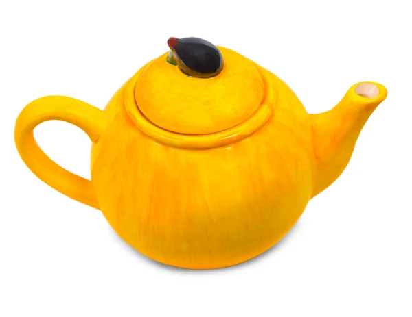 Teapot tea ceramic kettle yellow isolated — Stock Photo, Image