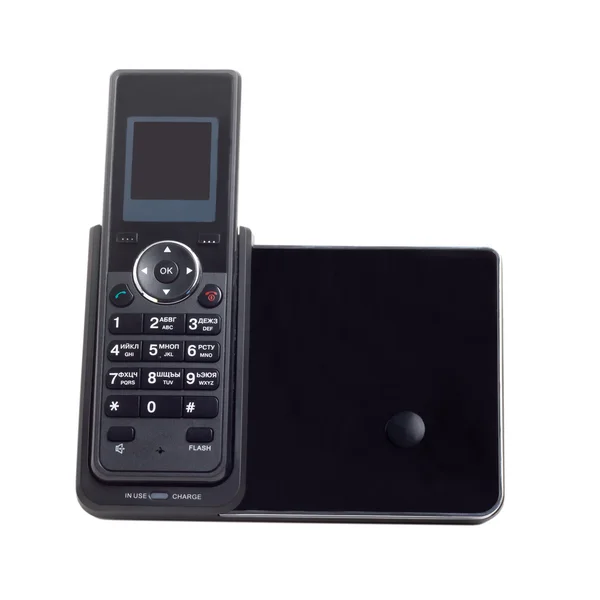 Wireless black cordless phone isolated on a white background — Stock Photo, Image