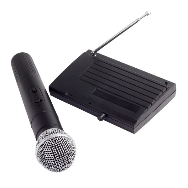 Wireless radio microphone with receiver station antenna isolated — Stock Photo, Image