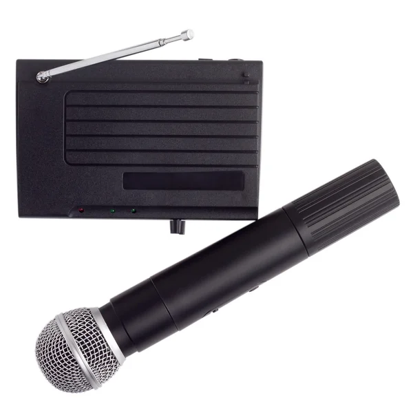 Wireless radio microphone with the receiver station with antenna — Stock Photo, Image