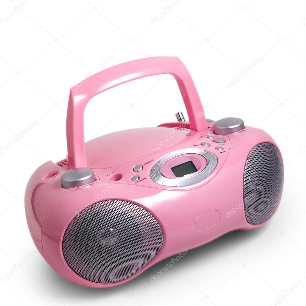 stereo cd pink mp3 radio cassette recorder is isolated on a whit