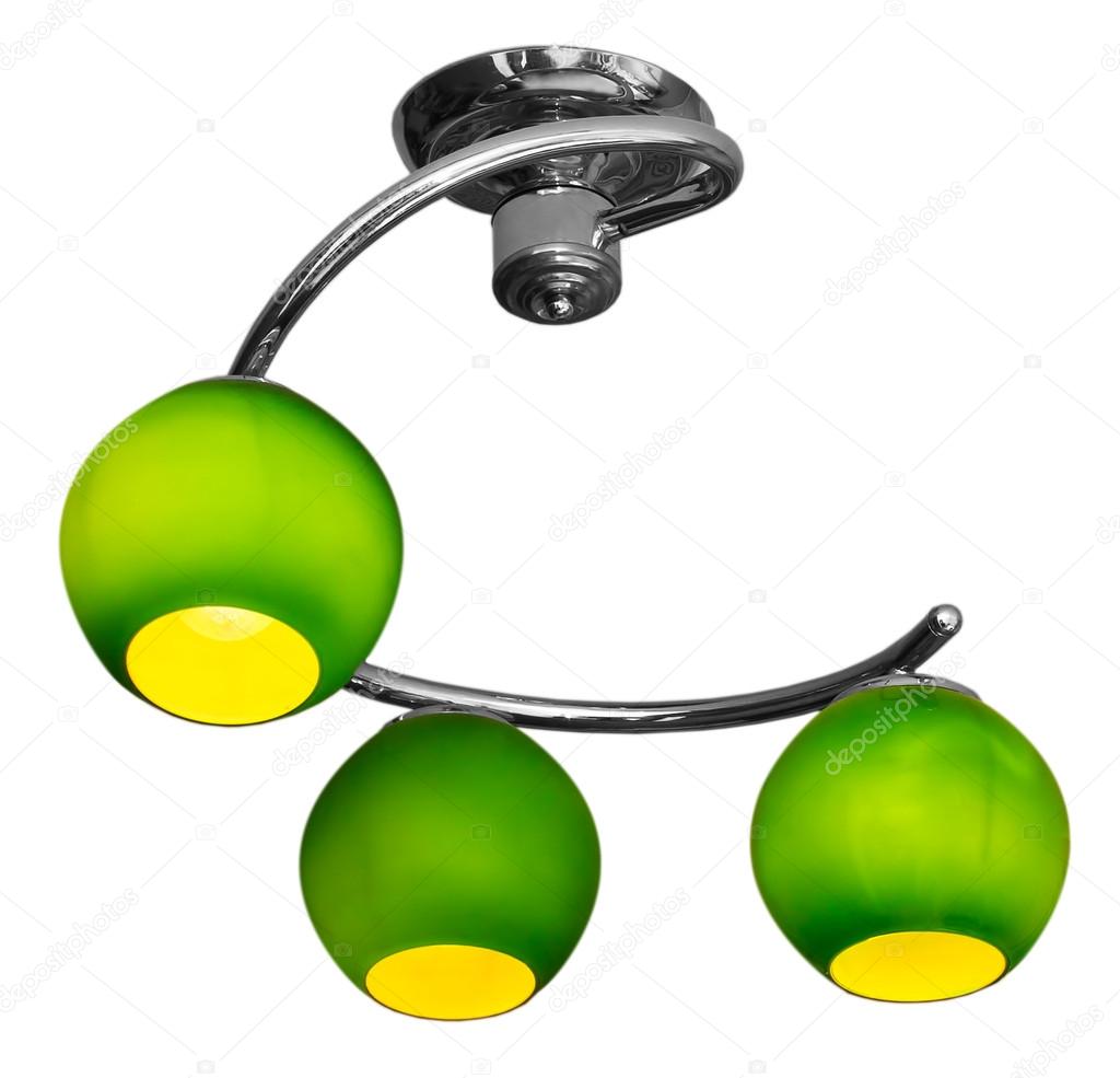 Stylish modern green round chandelier isolated on white backgrou