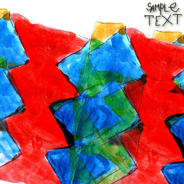艺术背景红色蓝色三角形手水彩笔刷纹理 — 图库照片