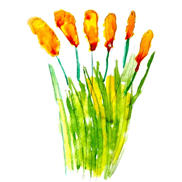 Abstract grass yellow floral watercolor flower paintings hand is — Stock Photo, Image