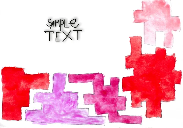 Antike Tetris rotes Puzzle Symbol Ornament handgemachte Aquarell — Stockfoto