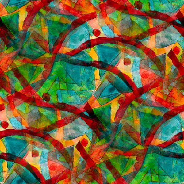 Green red seamless cubism abstract art Picasso texture watercolo — Stock Photo, Image