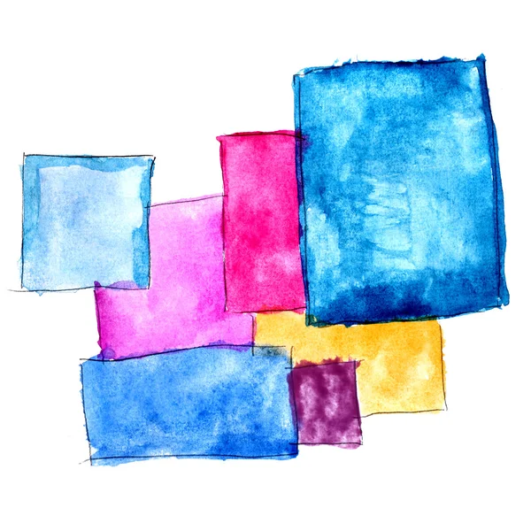 Pinsel Textur quadratisch blau gelb rot Aquarell Fleck — Stockfoto