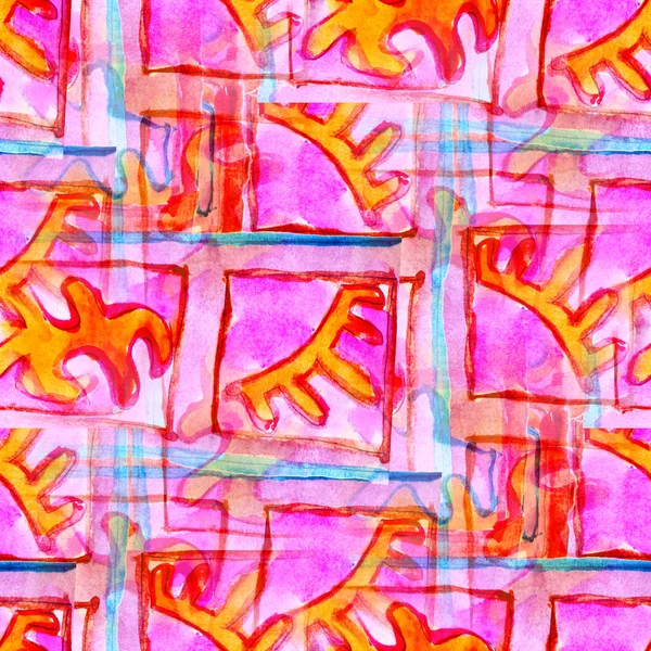 Rosa nahtloser Kubismus abstrakte Kunst Picasso Textur Aquarell Wandbild — Stockfoto