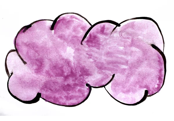 Strich violette Wolke Pinsel Farbe Aquarell isoliert auf whi — Stockfoto