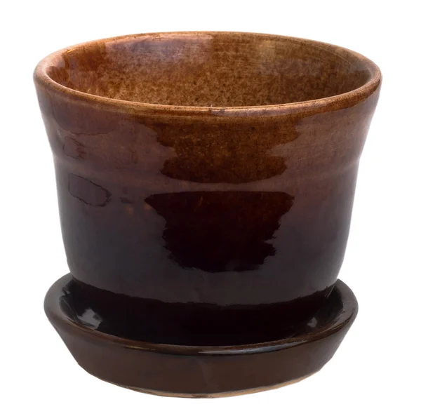 Cup empty flower pot brown ceramic isolated (clipping path) — Stock Photo, Image
