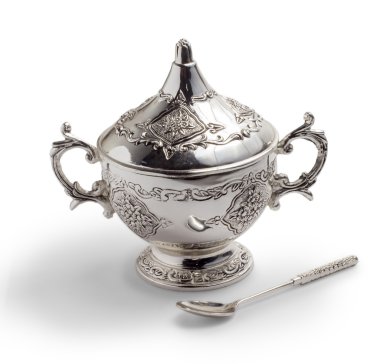 Ortaçağ Tarih izole w topak ile eski fincan şeker vintage kase