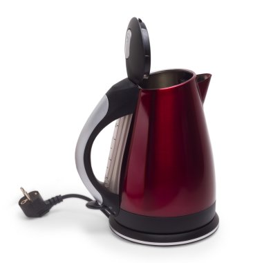 Kırmızı çaydanlık izole elektrikli su ısıtıcısı beyaz arka plan