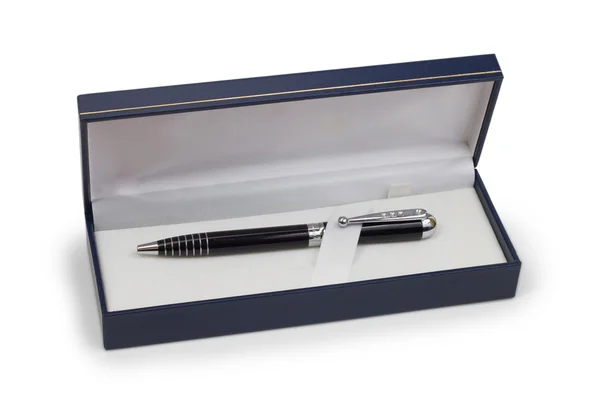Ballpoint pen blue in a case a perfect gift — Stock Photo, Image