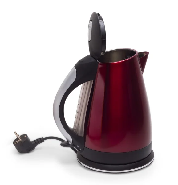 Czerwony czajnik elektryczny czajnik na białym tle — Zdjęcie stockowe